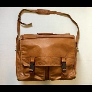 Large brown leather satchel messenger bag